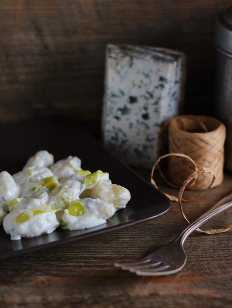 Potato gnocchi with goat's blue cheese and leek