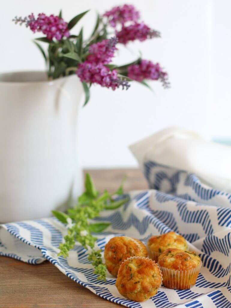 Bite-size feta cheese and herbs muffins.