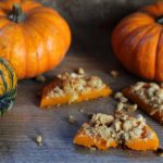 Baked pumpking with blue cheese, rosemary and hazelnut crumble.
