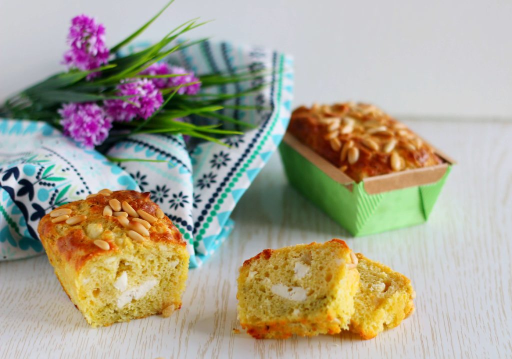 Feta cheese, pesto and pine nut plum- cake.