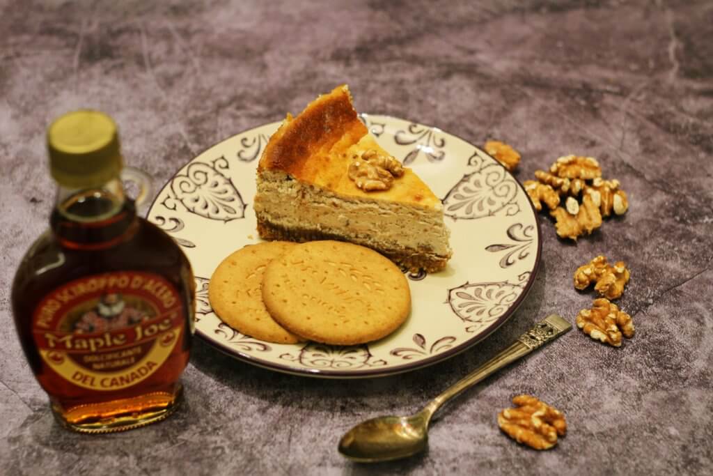 Walnut and maple syrup cheesecake.