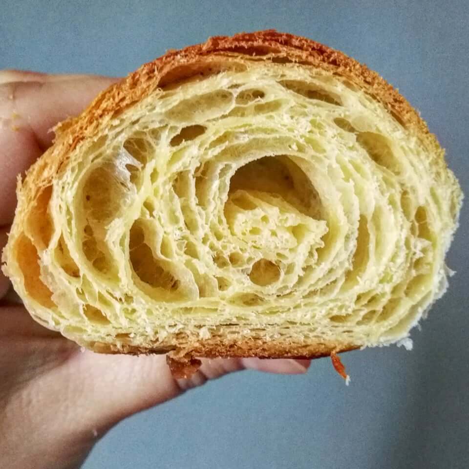 Layered breakfast croissants.