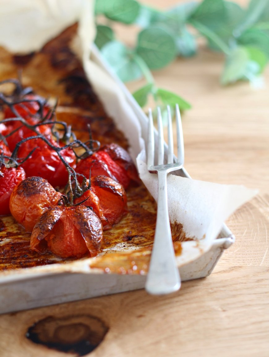 Roasted cherry tomatoes or " red drug".