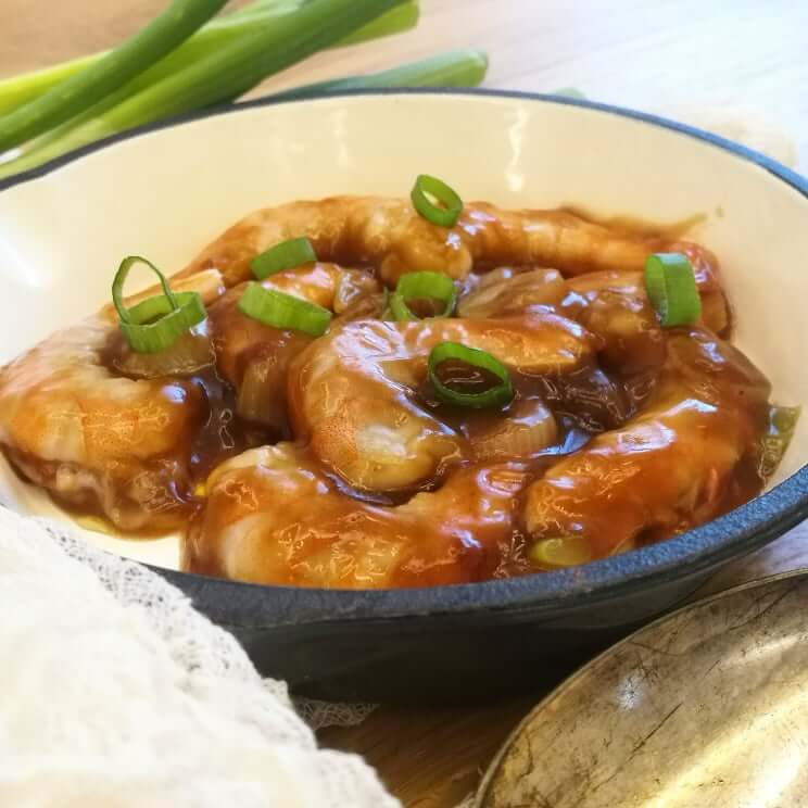 Spicy Soy- Bourbon Shrimp.