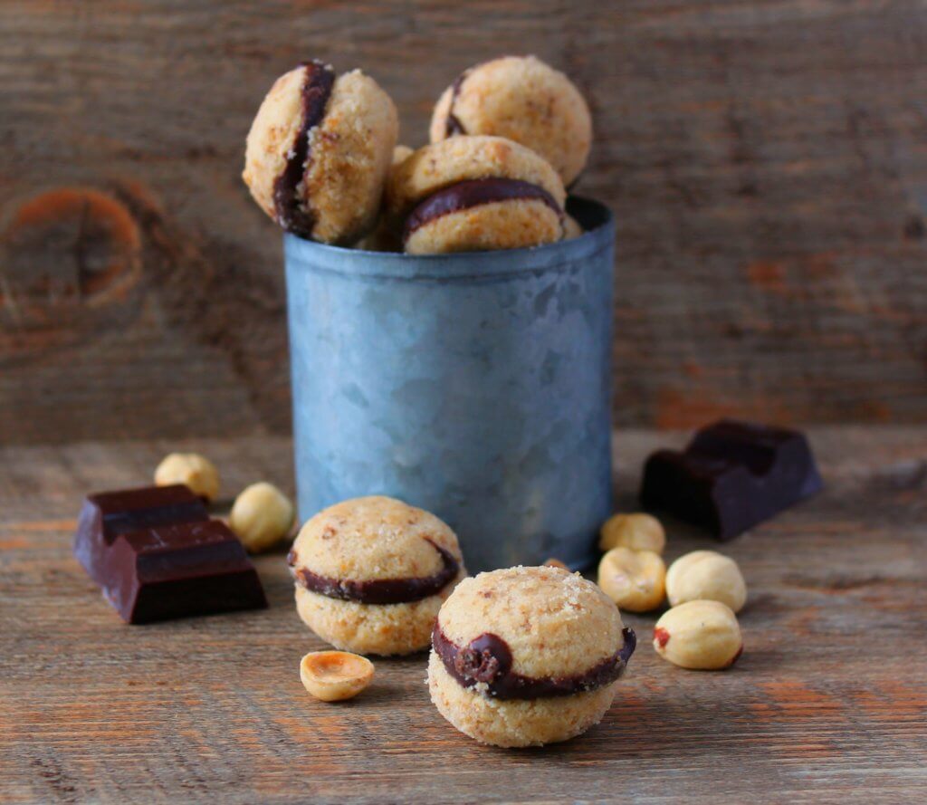 Baci di dama, Italian cookies with hazelnut and dark chocolate.