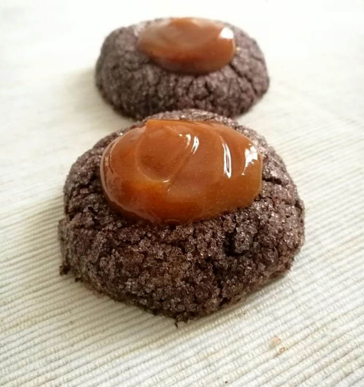 Chocolate thumbprint cookies with dulce de leche.