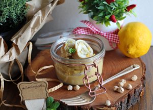 Chicken roll with artichokes cream and lemony and mint chickpea’s purée